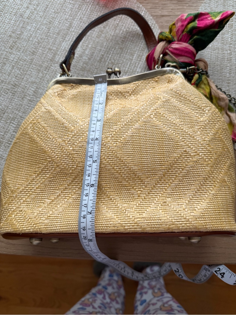 Patricia Nash Woven Straw Kiss Lock Frame Crossbody Bag | Chain Strap | Vintage - Picture 8 of 8
